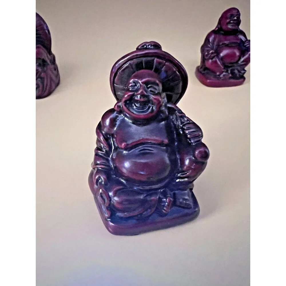 Lot of 8 Miniature Buddha and Happy Buddha Figurines - Stone, Resin, Ceramic